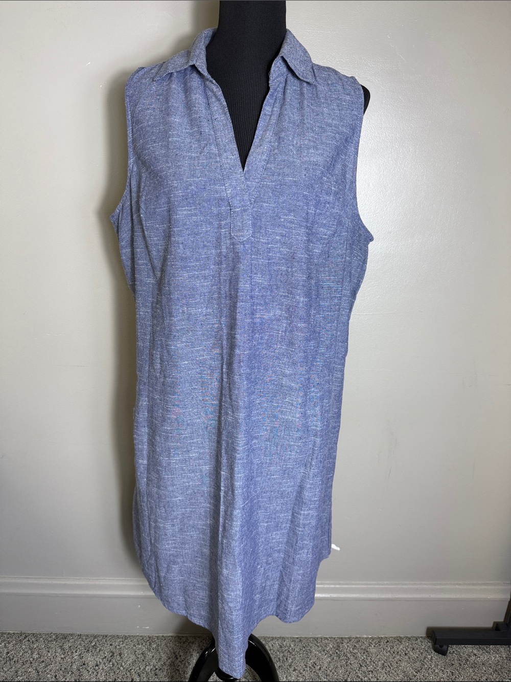 Mile Gabrielle Chambray Blue Heather Sleeveless V-Neck Shirt Shift Dress Sz 1X